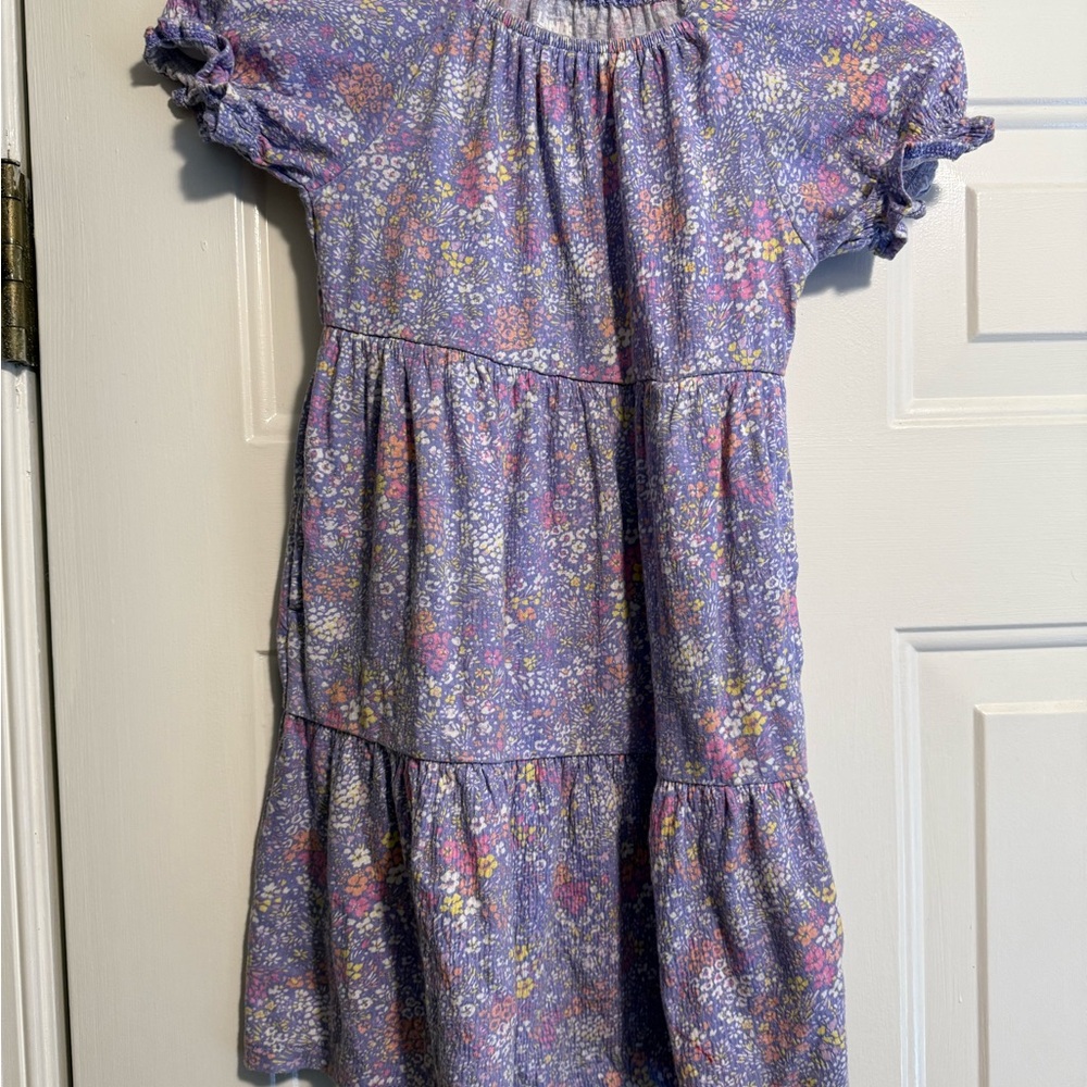 Lands' End Purple and Pink Smocked Sundress with Puff Sleeves